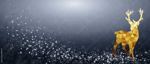 Foto-Schiebegardine ohne Schienensystem - Weihnachten Rentier - Gold/Blau (von ii-graphics)