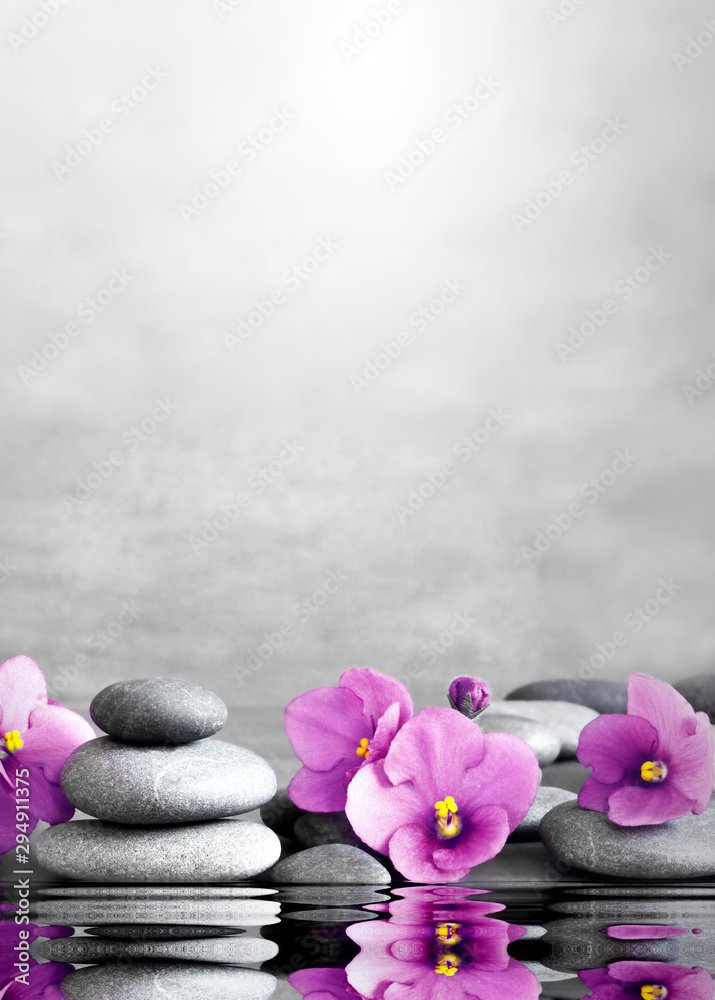 Plissee mit Motiv - flower and stone zen spa on grey background
