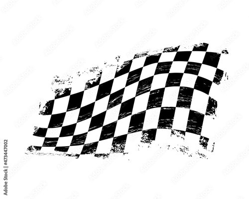 Foto-Vorhang - Grunge checkered racing sport flag with scratches, vector. Car race or rally, motorsport, finish and start flag with black and white checkers. Motocross or speedway racing competition banner (von Vector Tradition)