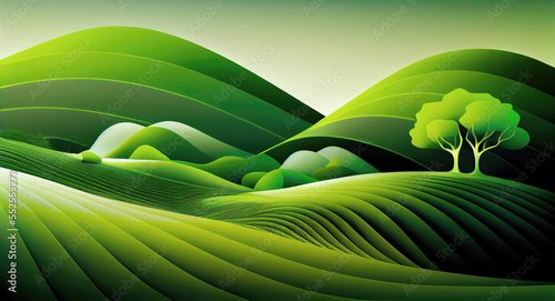 Jalousie-Rollo - Green nature landscape with tree and hills als ecology concept wallpaper (Generative AI) (von Robert Kneschke)