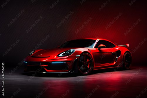 Foto-Doppelrollo -  Red fast sports car.  Futuristic sports car  concept.  Generative AI. (von EwaStudio)