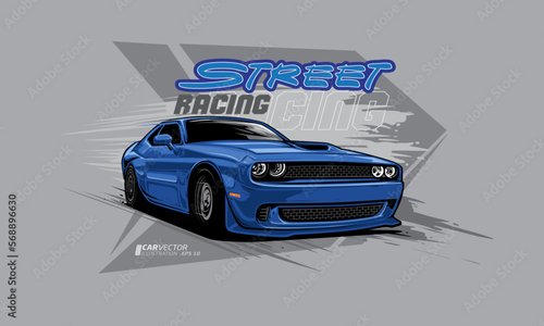Foto-Doppelrollo - Street Racing Vector Illustration. Icon blue sport car vector template illustration can use logo t shirt, apparel, sticker group community, poster, flyer banner modify auto show. (von LintangDesign)