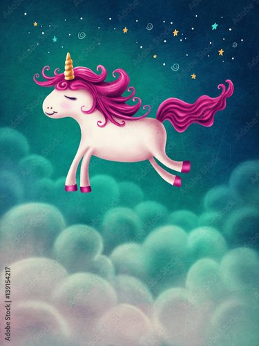 Foto-Lamellenvorhang - Cute little unicorn (von Elena Schweitzer)